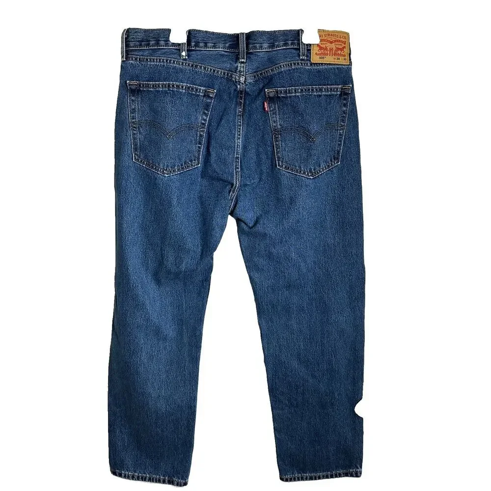 Levi's 505 Jeans Mens 38x30 Regular Fit Straight Leg Denim Cotton Medium Wash